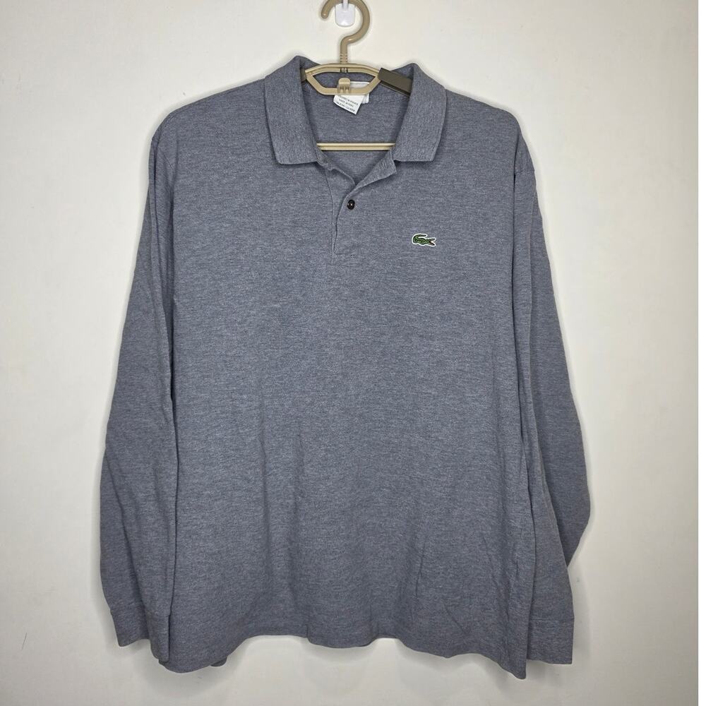 Lacoste 100% cotton grey long sleeve polo shirt - 7 (approx 2XL XXL)
